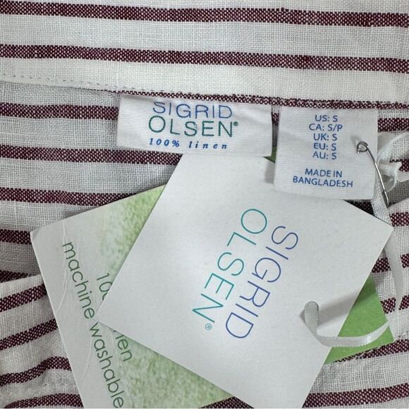 Sigrid Olsen Striped Linen Popover Shirt White Red Small - Picture 9 of 11